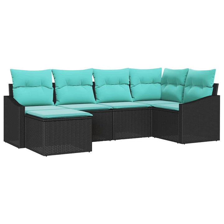Sofa Sæt med pude 6 pcs Sort polyrattan