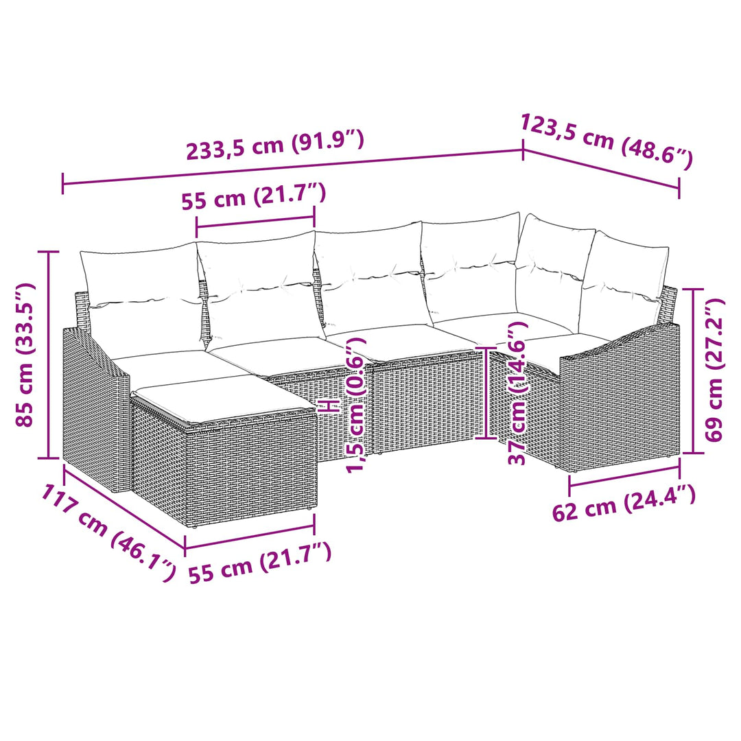 Sofa Sæt med pude 6 pcs Sort polyrattan
