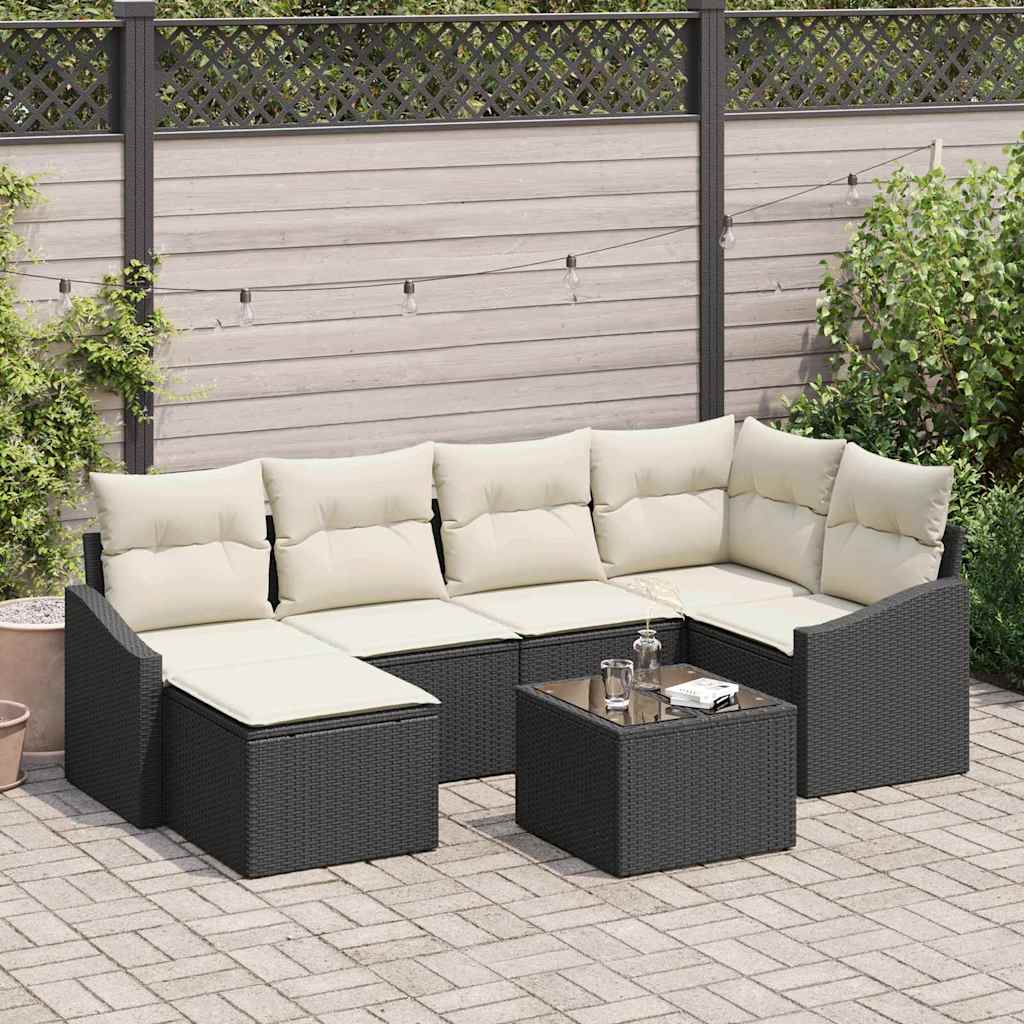 Sofa Sæt 7 stk. Sort polyrattan