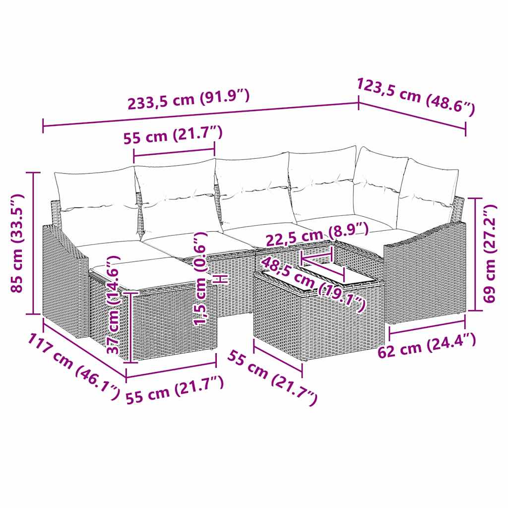 Sofa Sæt 7 stk. Sort polyrattan