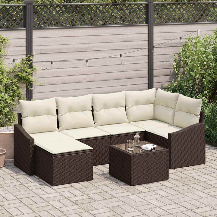 Sofa Sæt med pude 7 pcs Brun polyrattan