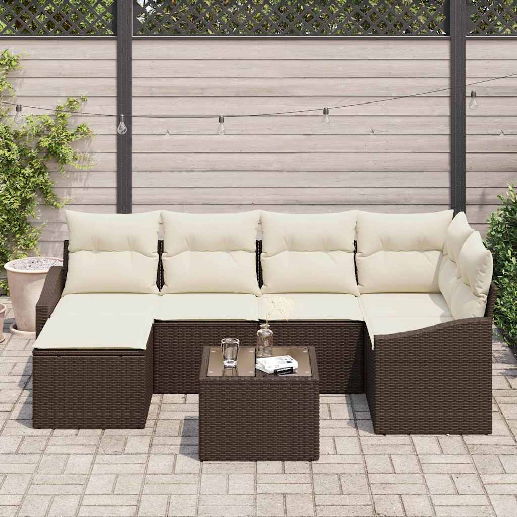 Sofa Sæt med pude 7 pcs Brun polyrattan