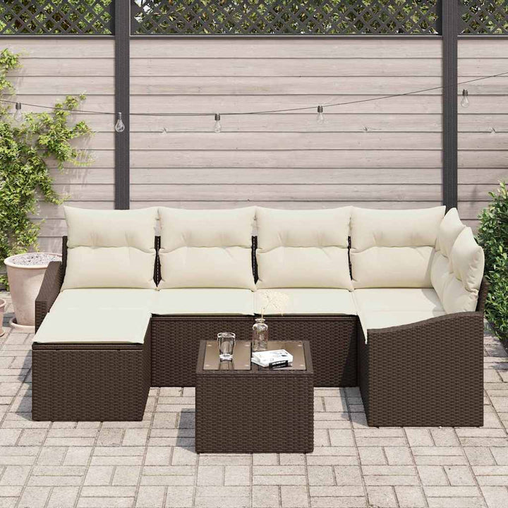 Sofa Sæt med pude 7 pcs Brun polyrattan