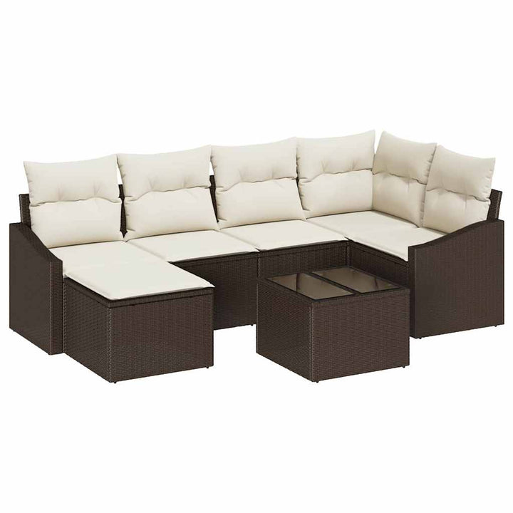 Sofa Sæt med pude 7 pcs Brun polyrattan