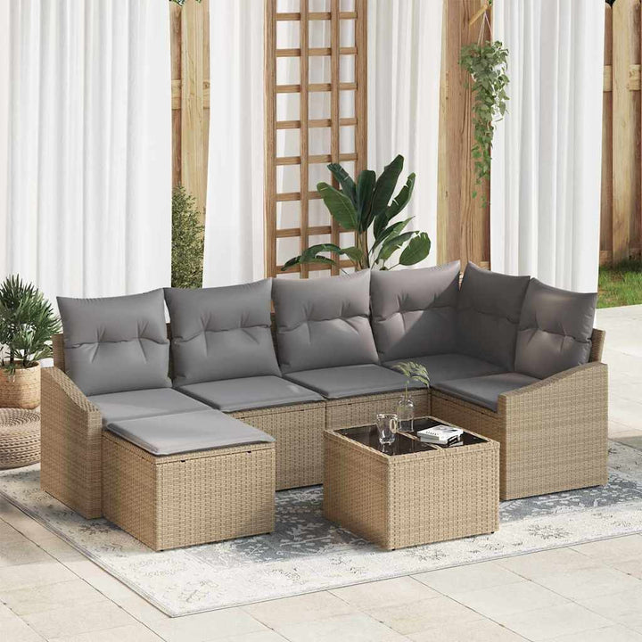 Sofa Sæt med pude 7 pcs Beige polyrattan