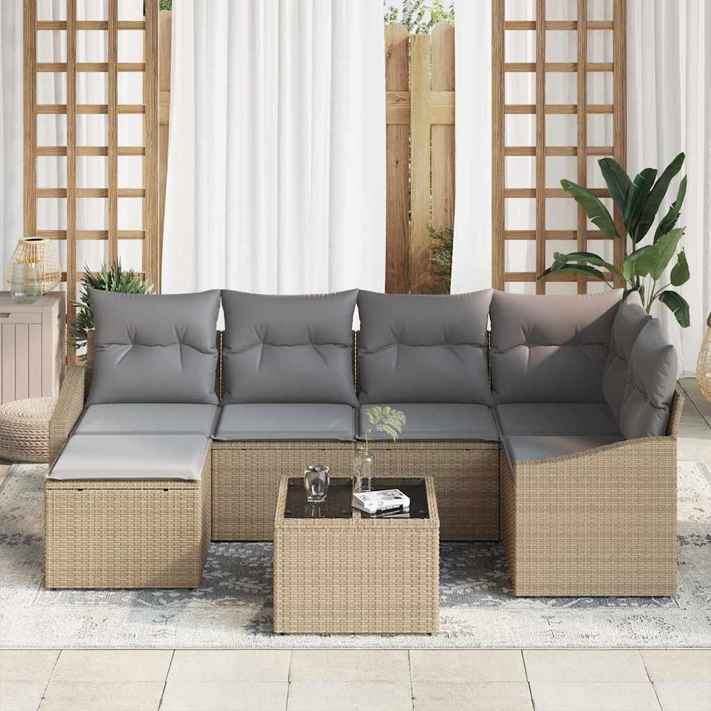Sofa Sæt med pude 7 pcs Beige polyrattan