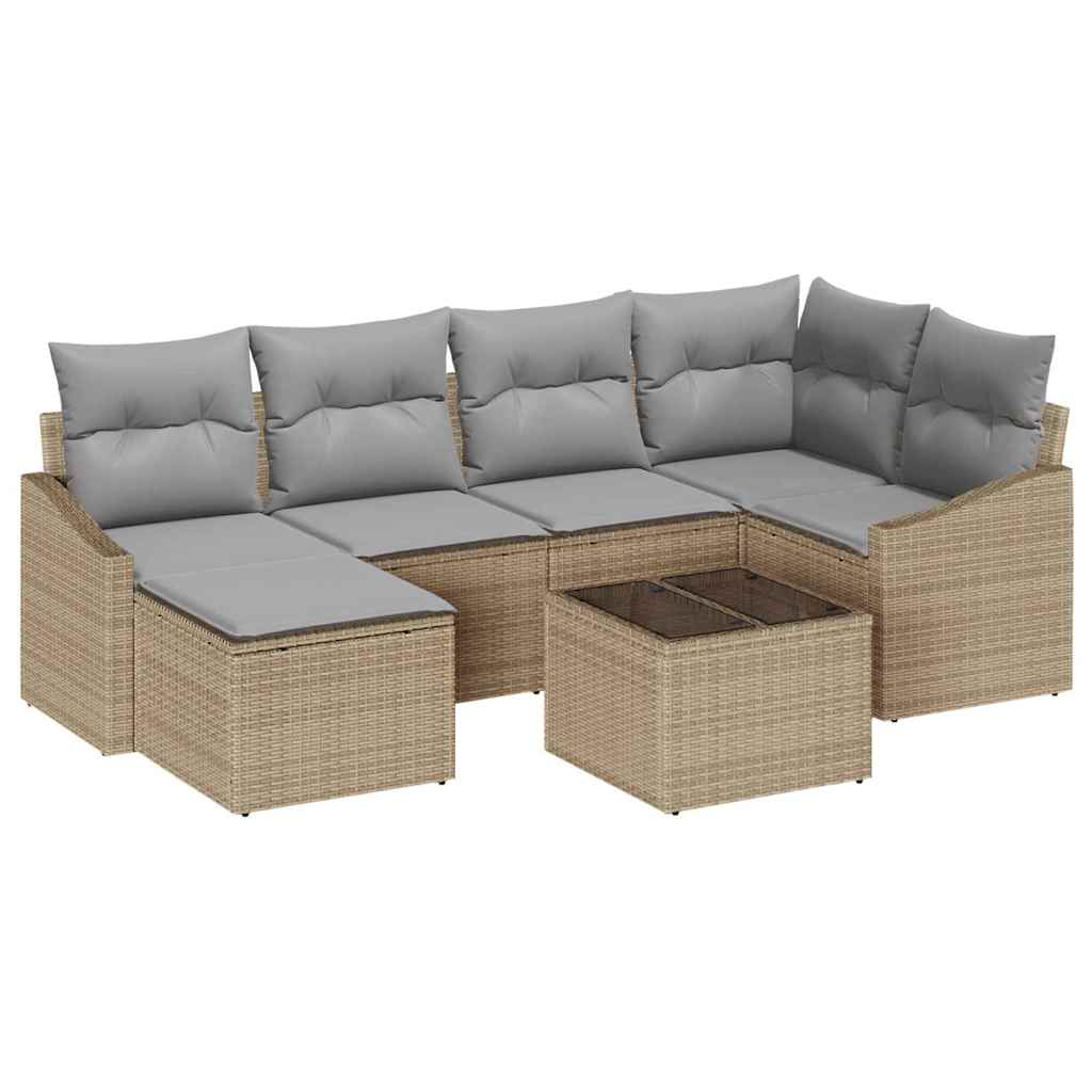 Sofa Sæt med pude 7 pcs Beige polyrattan