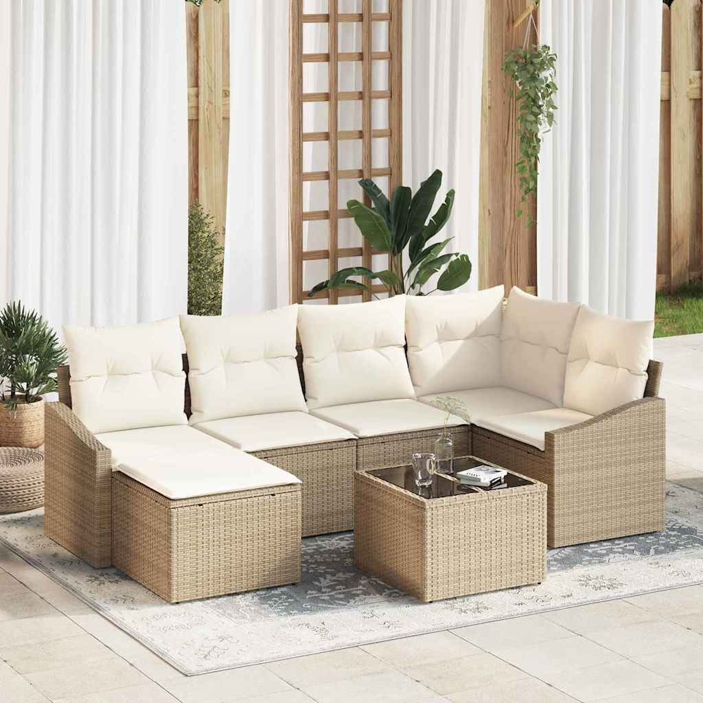 Sofa Sæt med pude 7 pcs Beige polyrattan