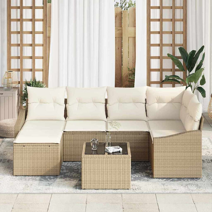 Sofa Sæt med pude 7 pcs Beige polyrattan