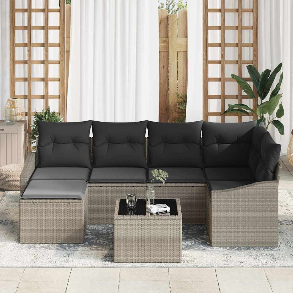Sofa Sæt med pude 7 pcs Lysegrå polyrattan