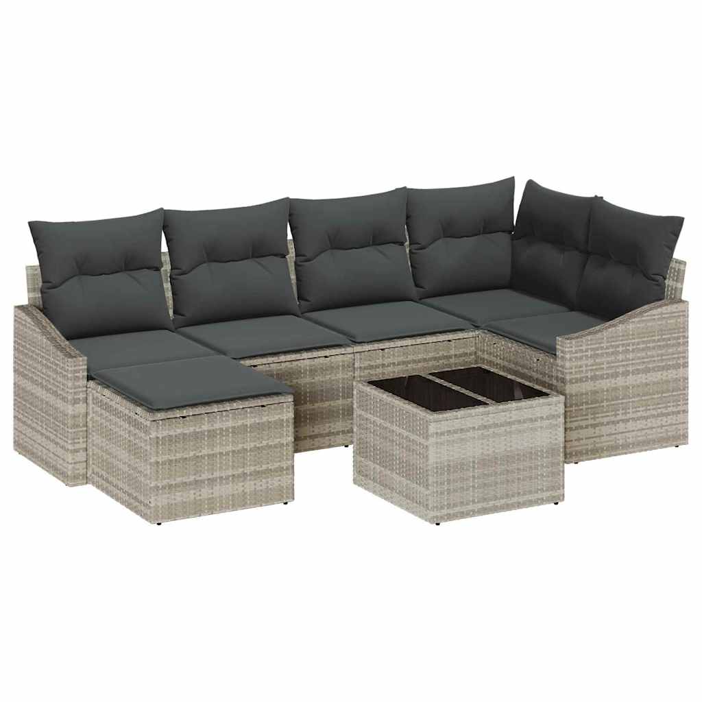 Sofa Sæt med pude 7 pcs Lysegrå polyrattan
