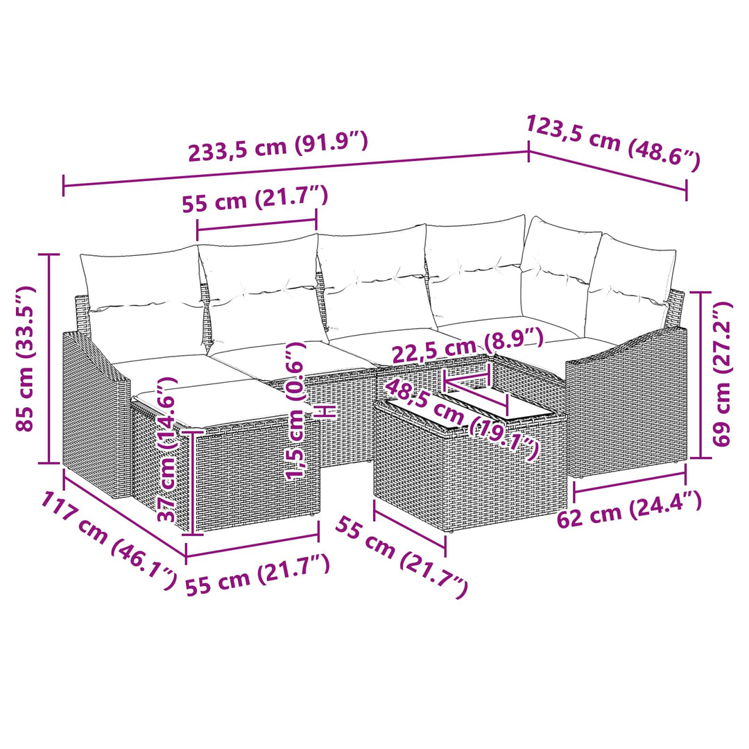 Sofa Sæt 7 stk. Brun polyrattan