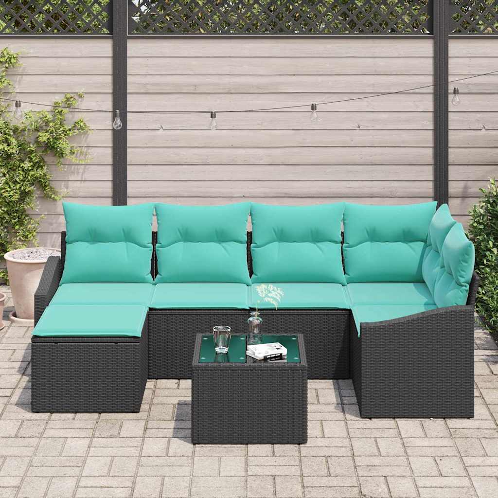 Sofa Sæt med pude 7 pcs Sort polyrattan