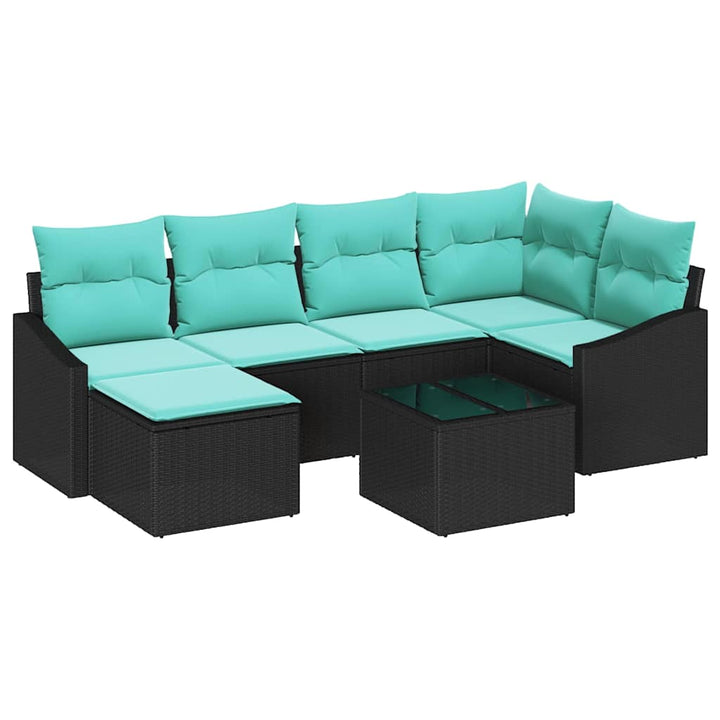 Sofa Sæt med pude 7 pcs Sort polyrattan