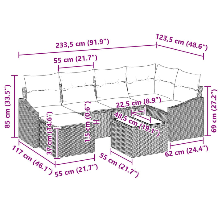 Sofa Sæt med pude 7 pcs Sort polyrattan