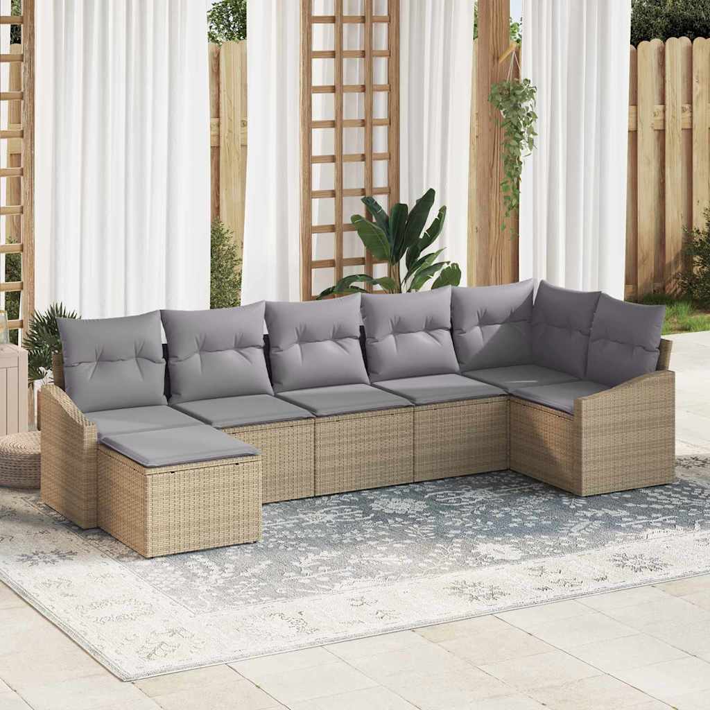 Sofa Sæt med pude 7 pcs Beige polyrattan