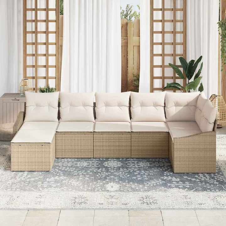 Sofa Sæt med pude 7 pcs Beige polyrattan