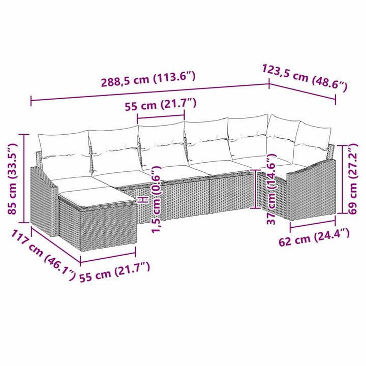 Sofa Sæt med pude 7 pcs Beige polyrattan