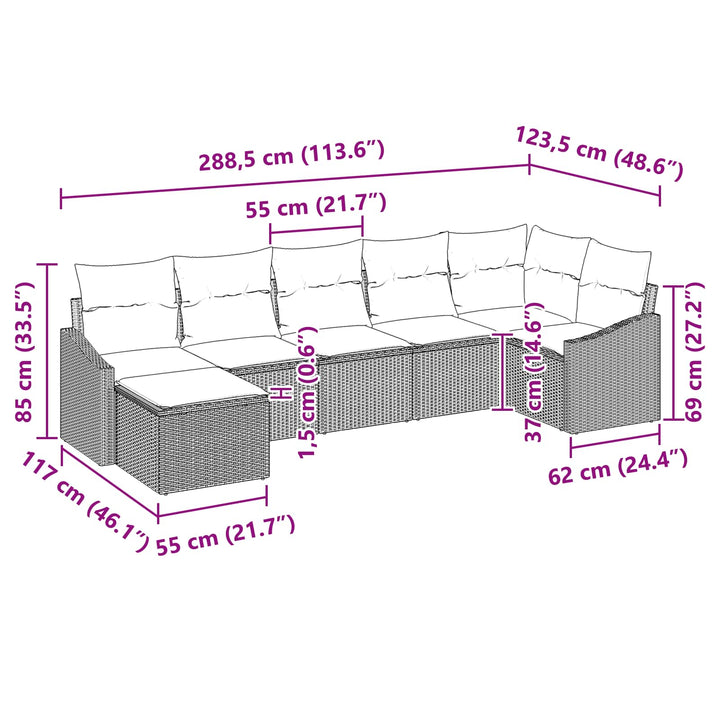 Sofa Sæt 7 stk. Brun polyrattan