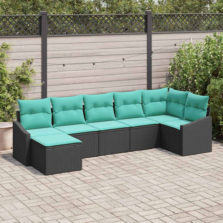 Sofa Sæt med pude 7 pcs Sort polyrattan