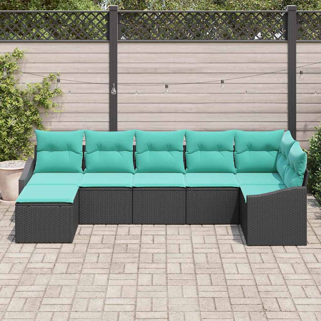 Sofa Sæt med pude 7 pcs Sort polyrattan