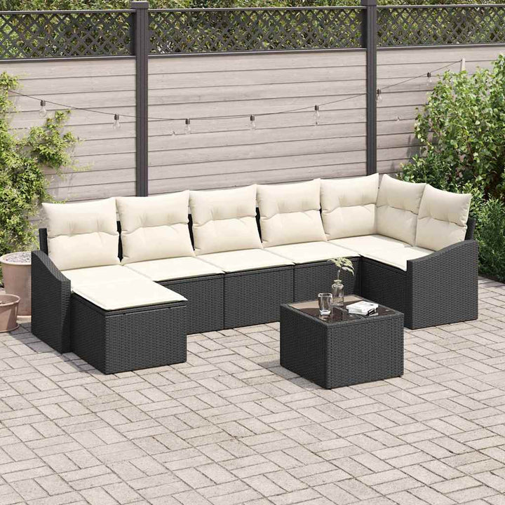 Sofa Sæt med pude 8 pcs Sort polyrattan