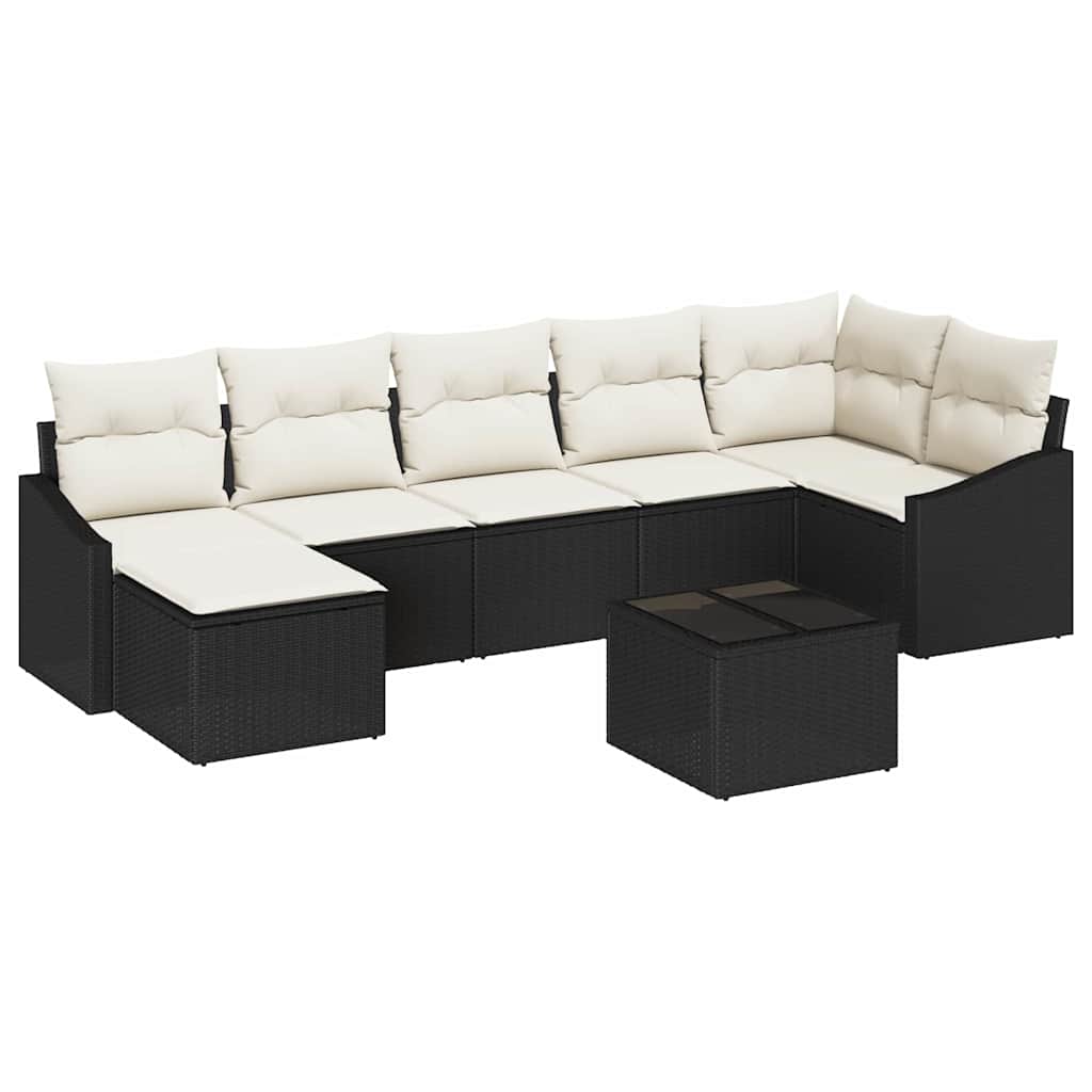 Sofa Sæt med pude 8 pcs Sort polyrattan