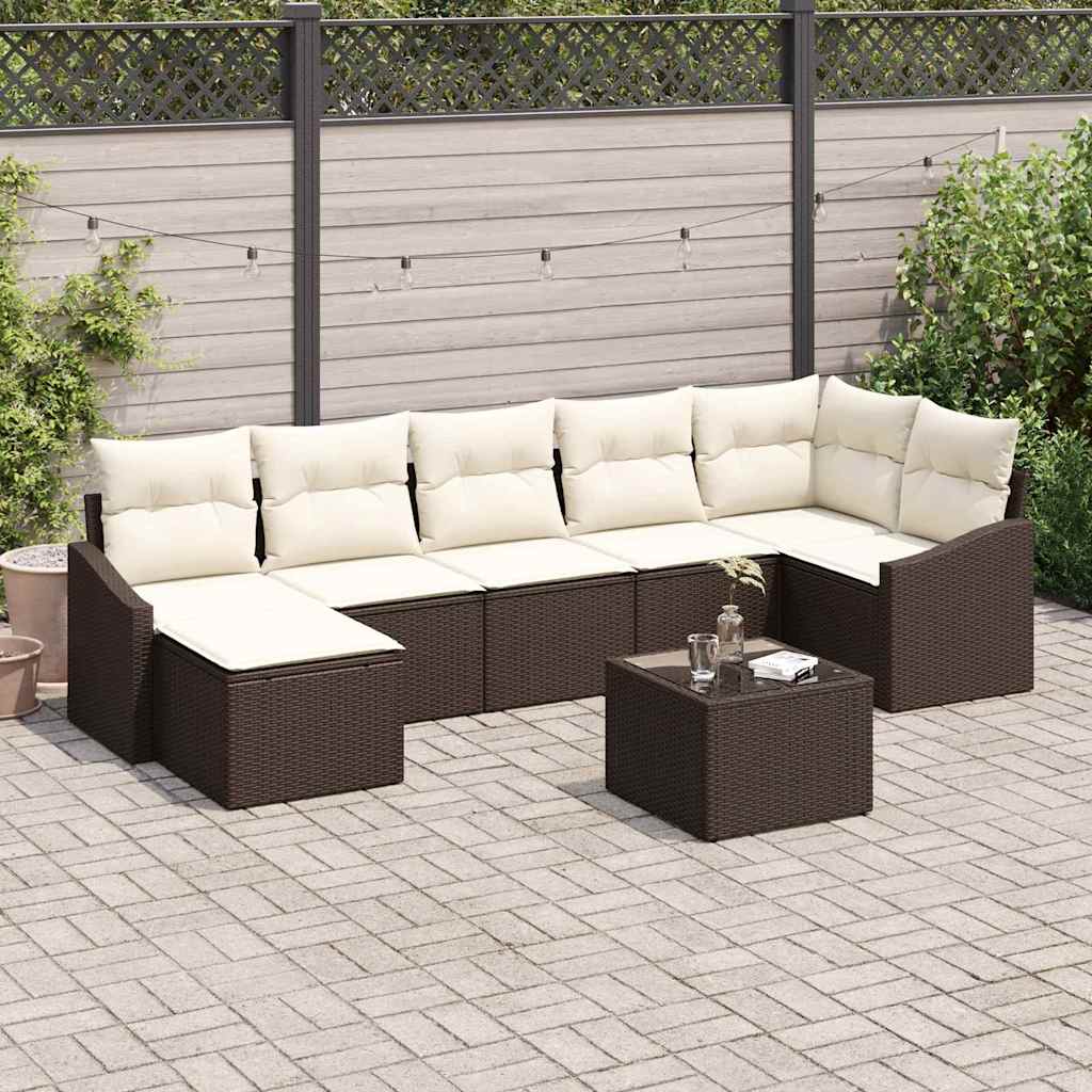 Sofa Sæt med pude 8 pcs Brun polyrattan