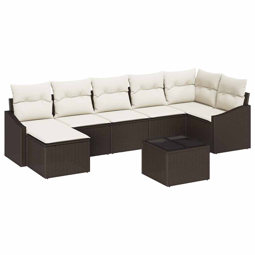 Sofa Sæt med pude 8 pcs Brun polyrattan