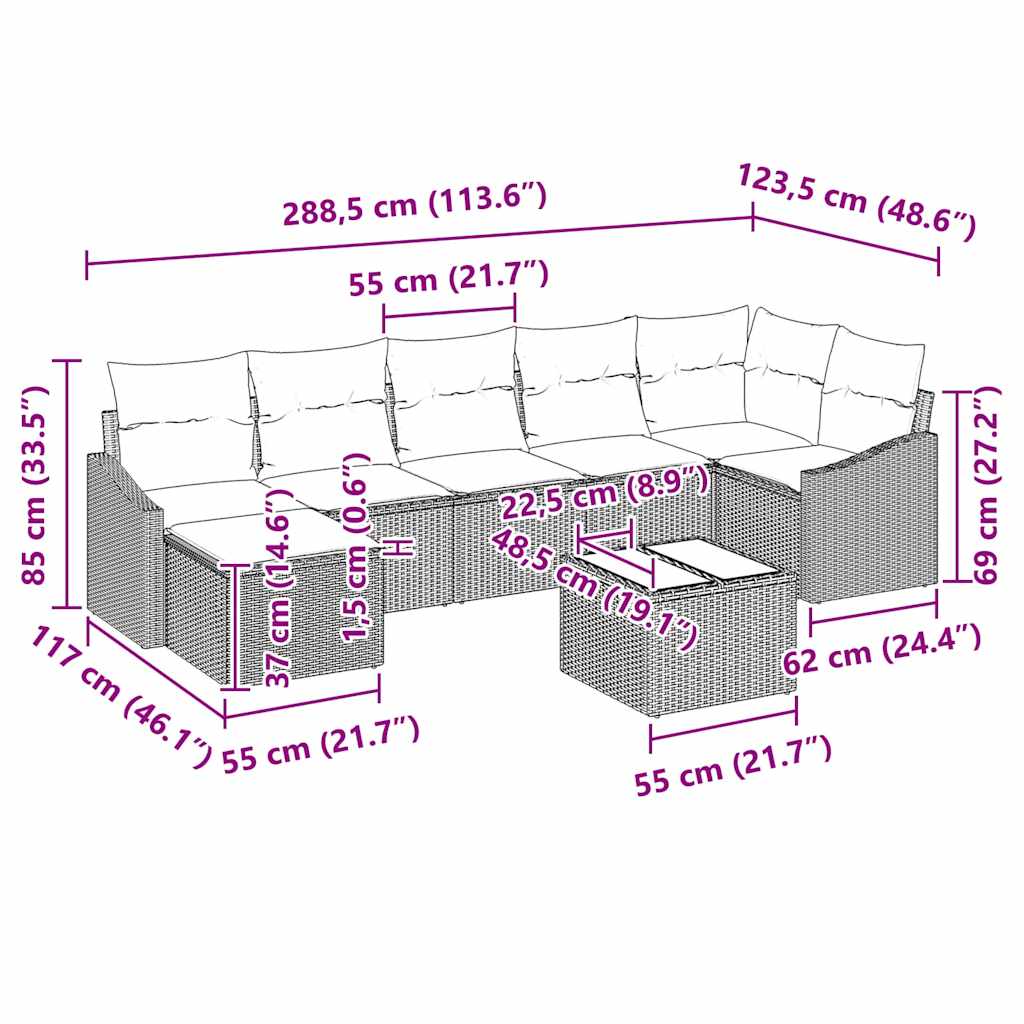 Sofa Sæt med pude 8 pcs Beige polyrattan