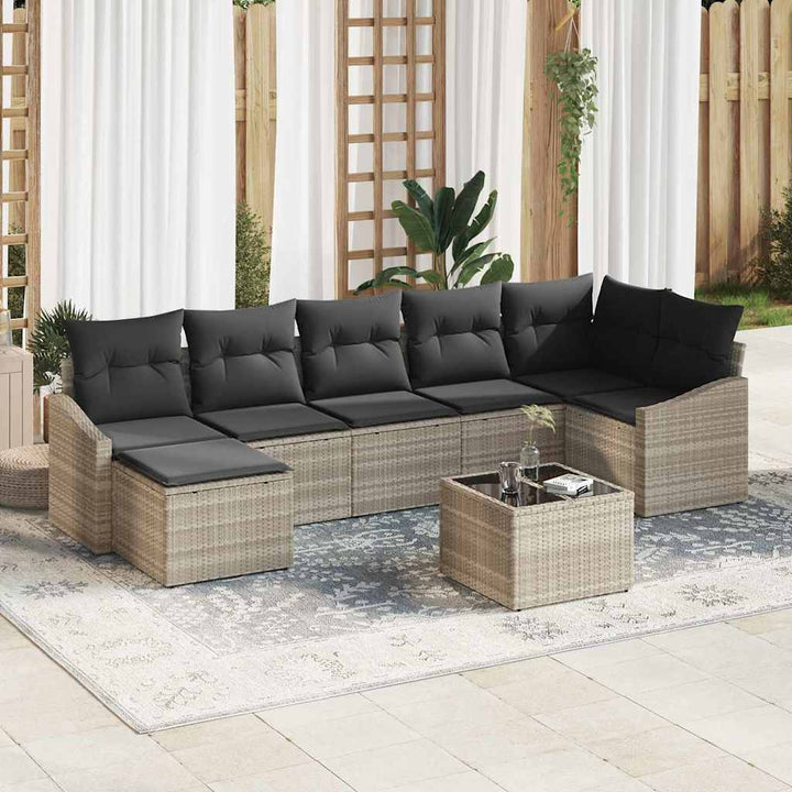 Sofa Sæt med pude 8 pcs Lysegrå polyrattan
