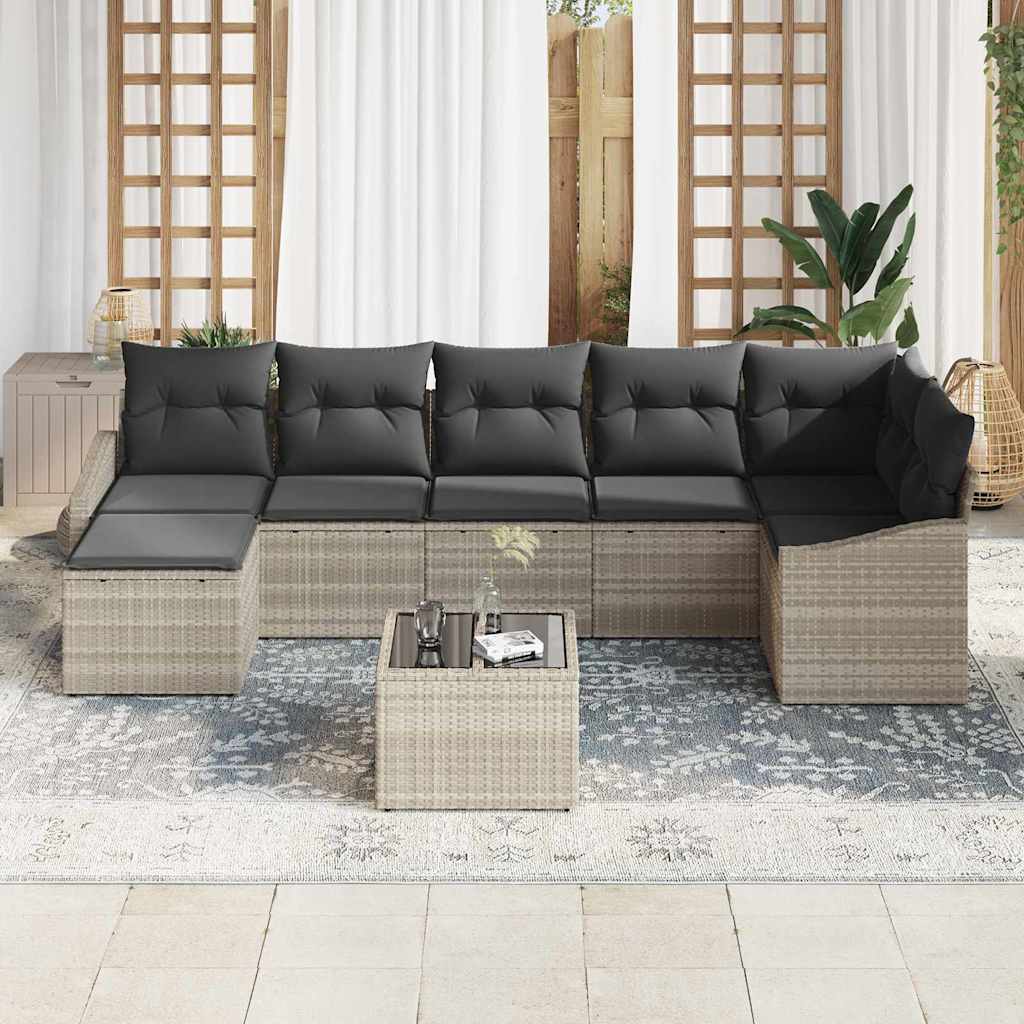 Sofa Sæt med pude 8 pcs Lysegrå polyrattan