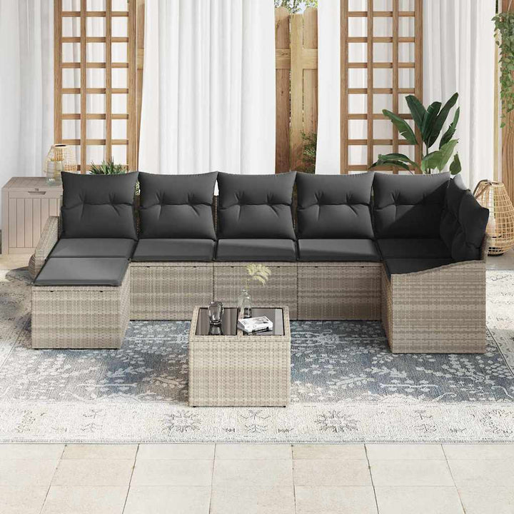 Sofa Sæt med pude 8 pcs Lysegrå polyrattan