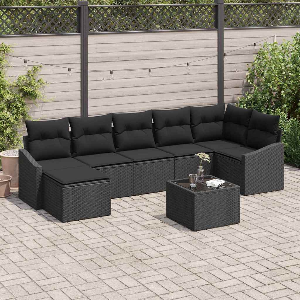 Sofa Sæt med pude 8 pcs Sort polyrattan