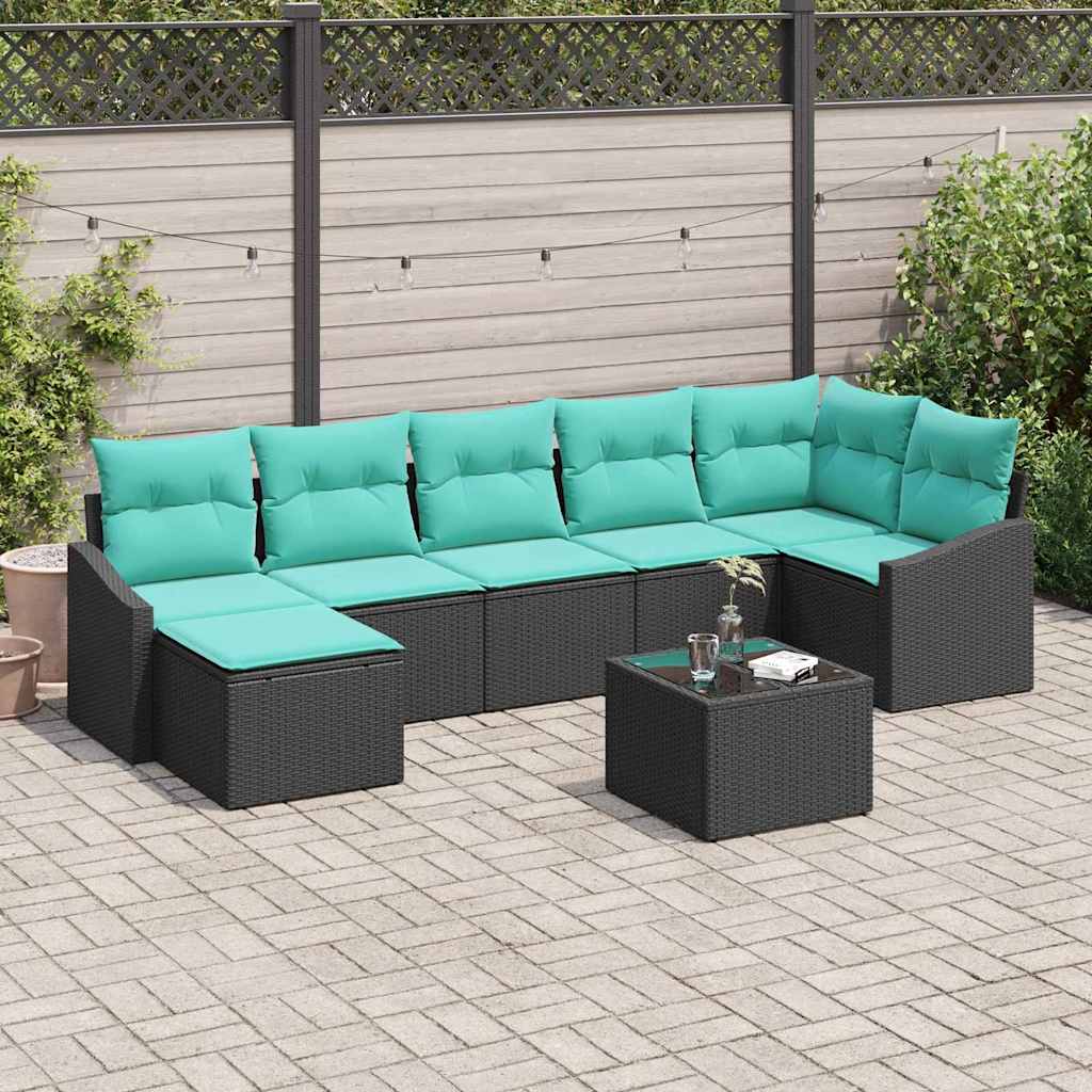 Sofa Sæt med pude 8 pcs Sort polyrattan