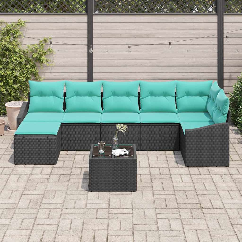 Sofa Sæt med pude 8 pcs Sort polyrattan