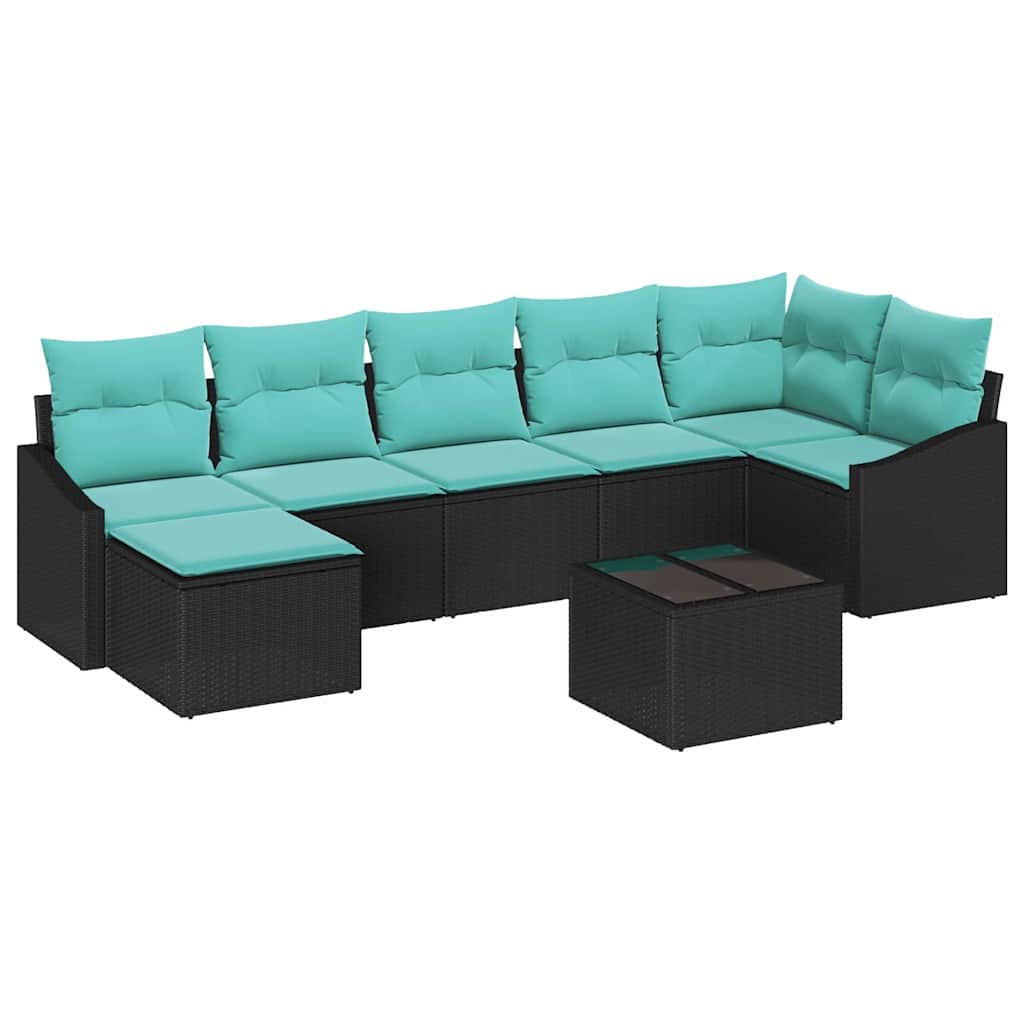 Sofa Sæt med pude 8 pcs Sort polyrattan