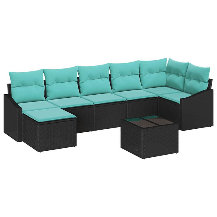 Sofa Sæt med pude 8 pcs Sort polyrattan