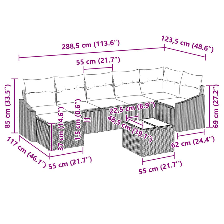 Sofa Sæt med pude 8 pcs Sort polyrattan