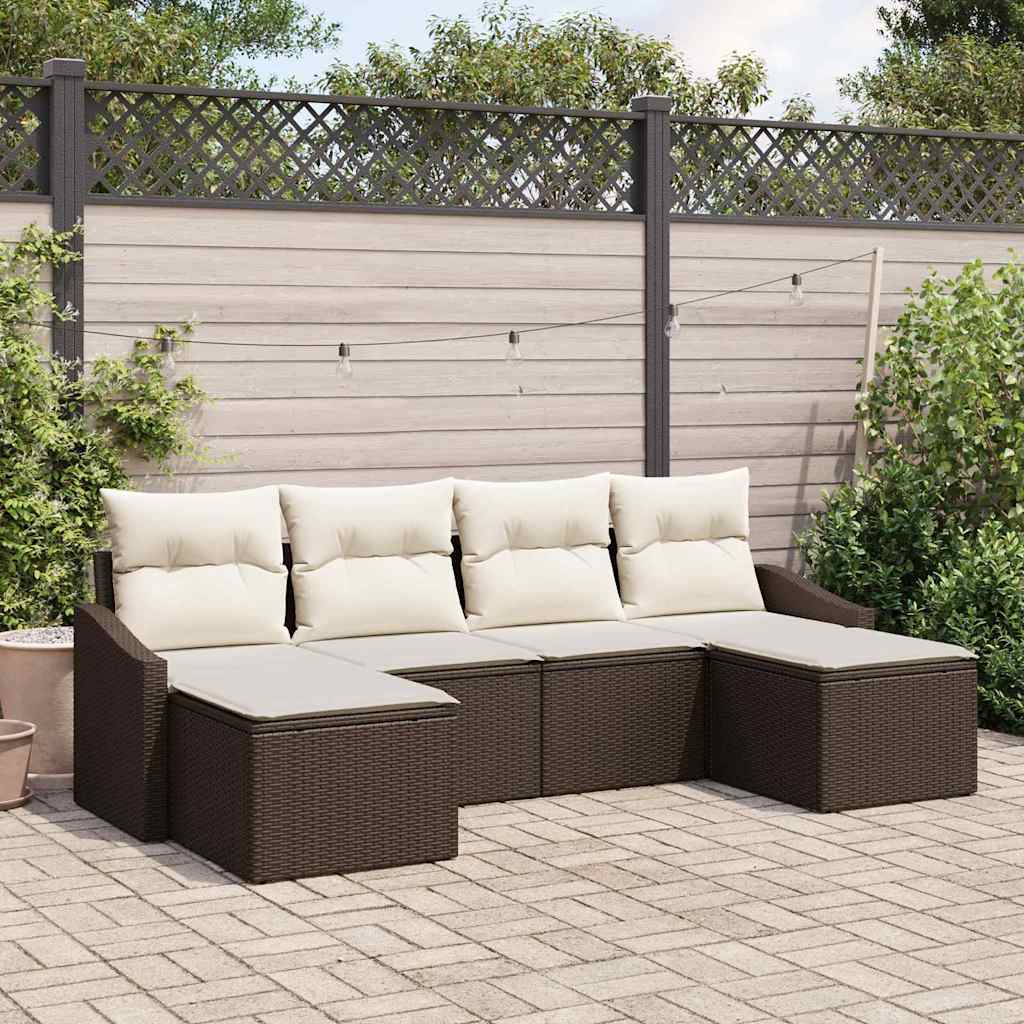 Sofa Sæt med pude 6 pcs Brun polyrattan