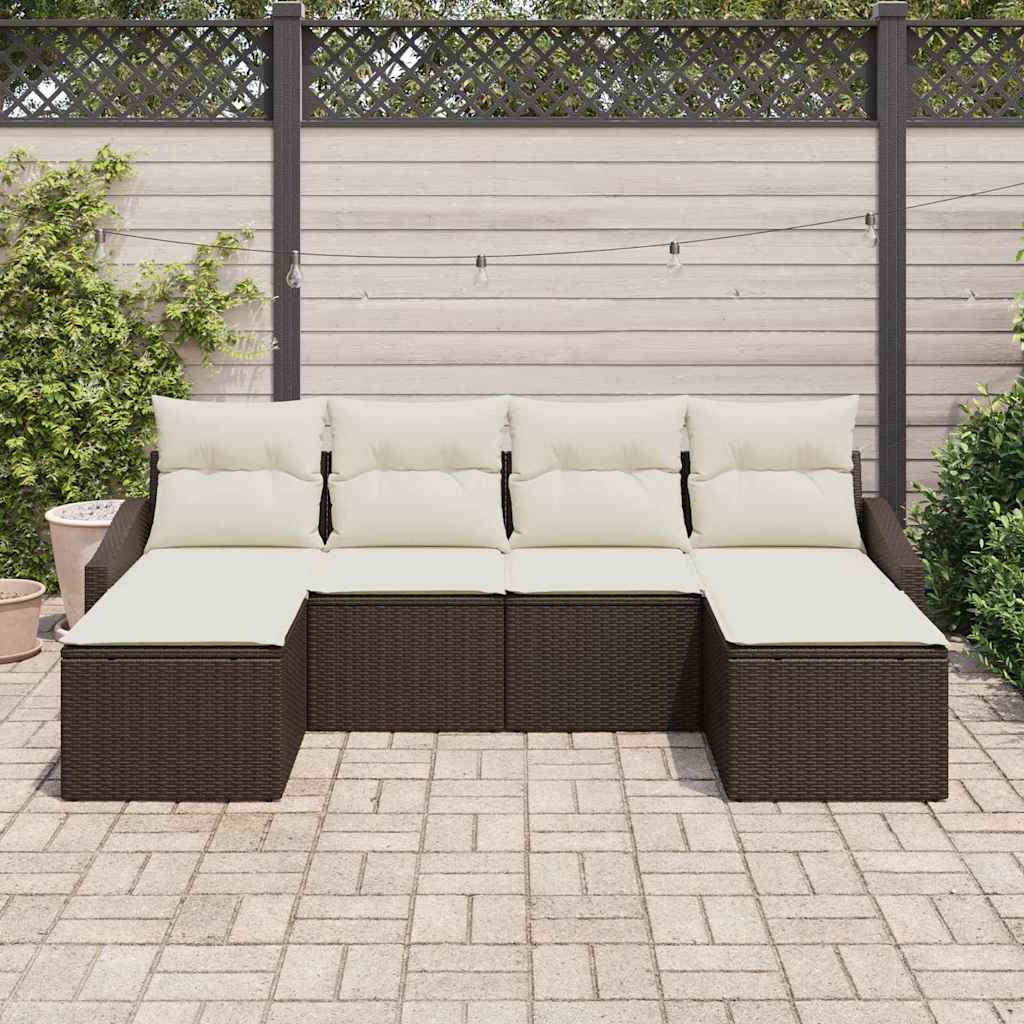 Sofa Sæt med pude 6 pcs Brun polyrattan