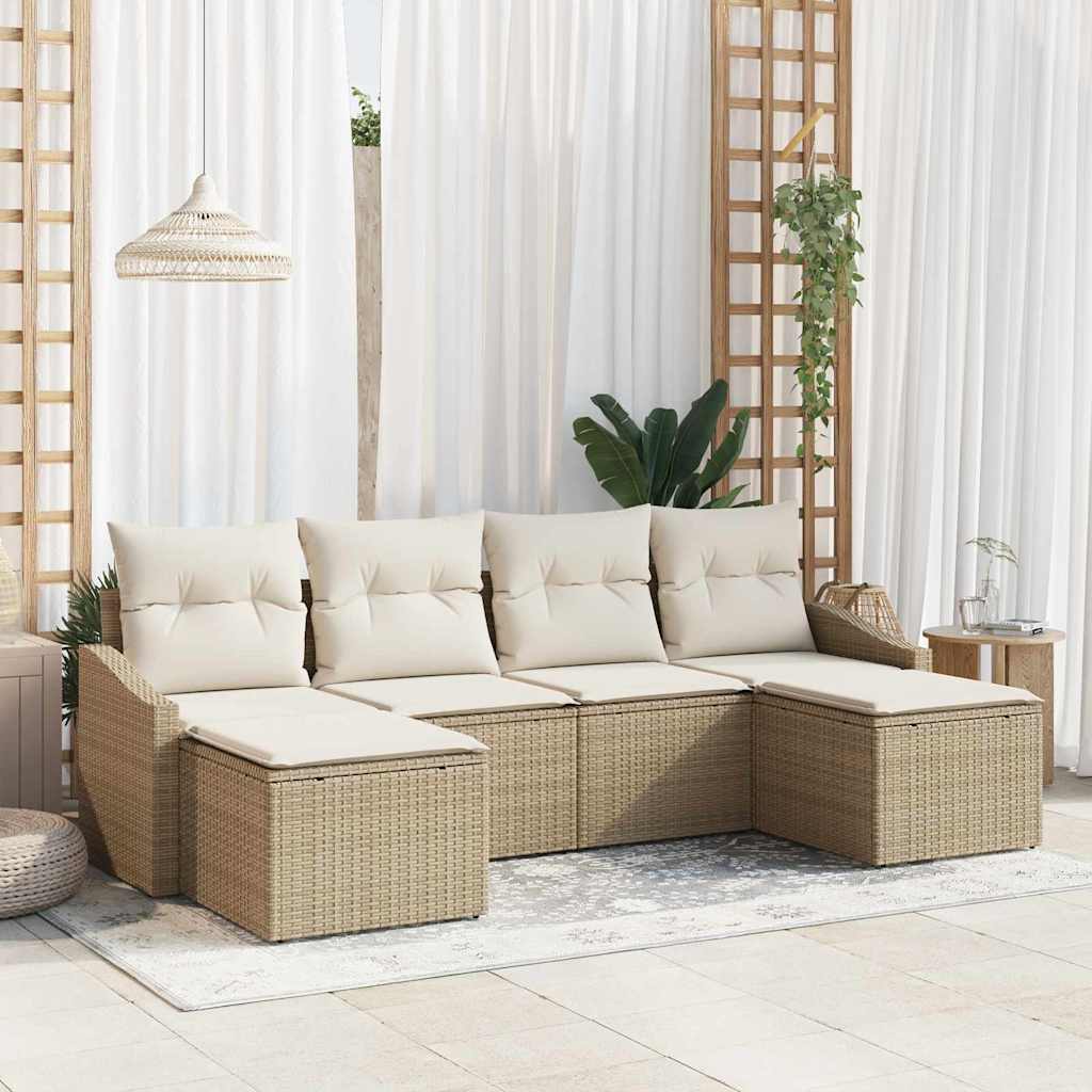 Sofa Sæt med pude 6 pcs Beige polyrattan
