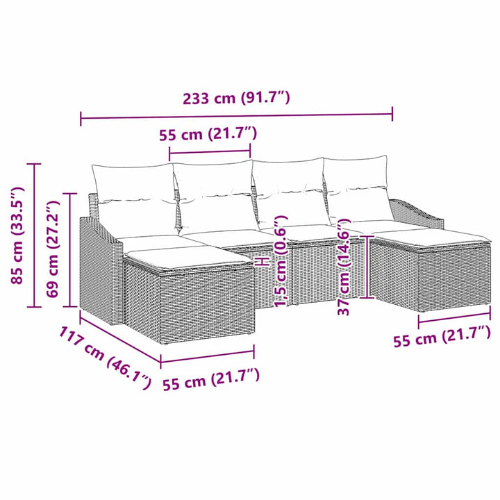 Sofa Sæt med pude 6 pcs Beige polyrattan