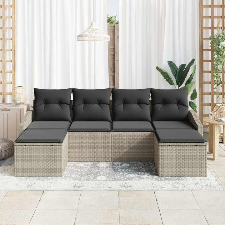 Sofa Sæt med pude 6 pcs Lysegrå polyrattan