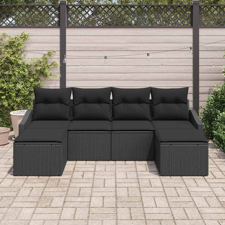 Sofa Sæt med pude 6 pcs Sort polyrattan