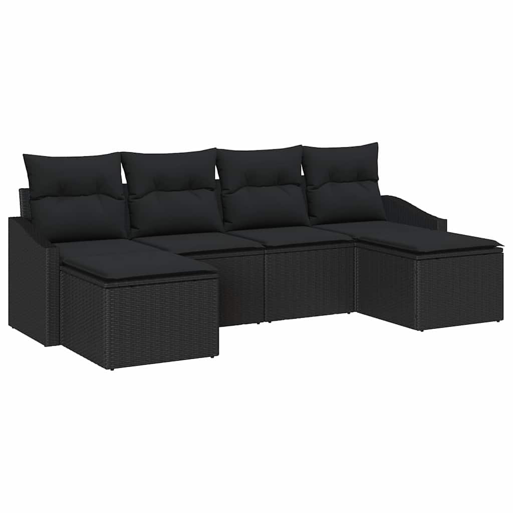 Sofa Sæt med pude 6 pcs Sort polyrattan