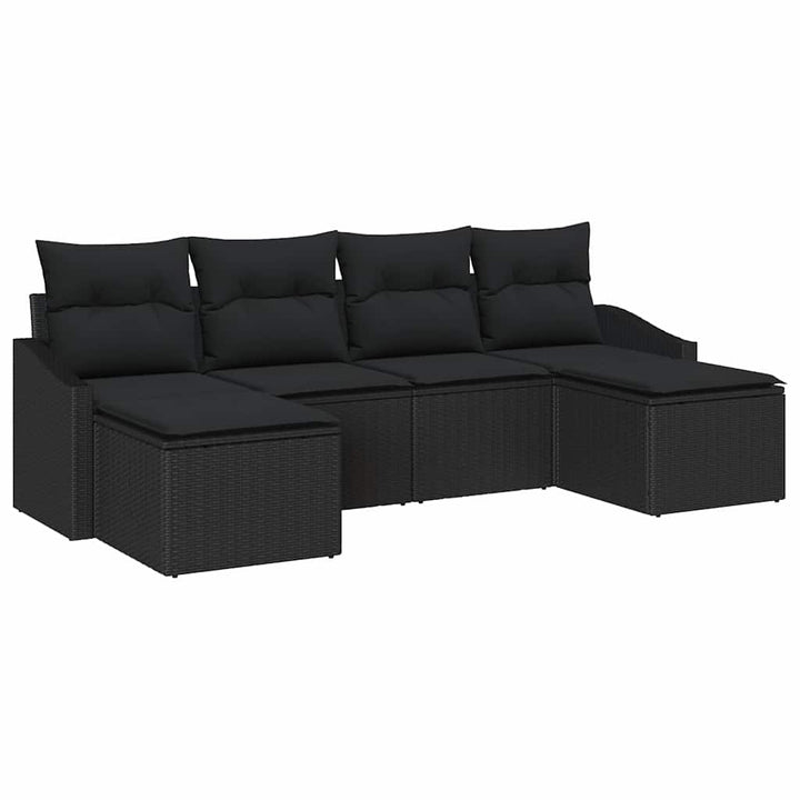 Sofa Sæt med pude 6 pcs Sort polyrattan
