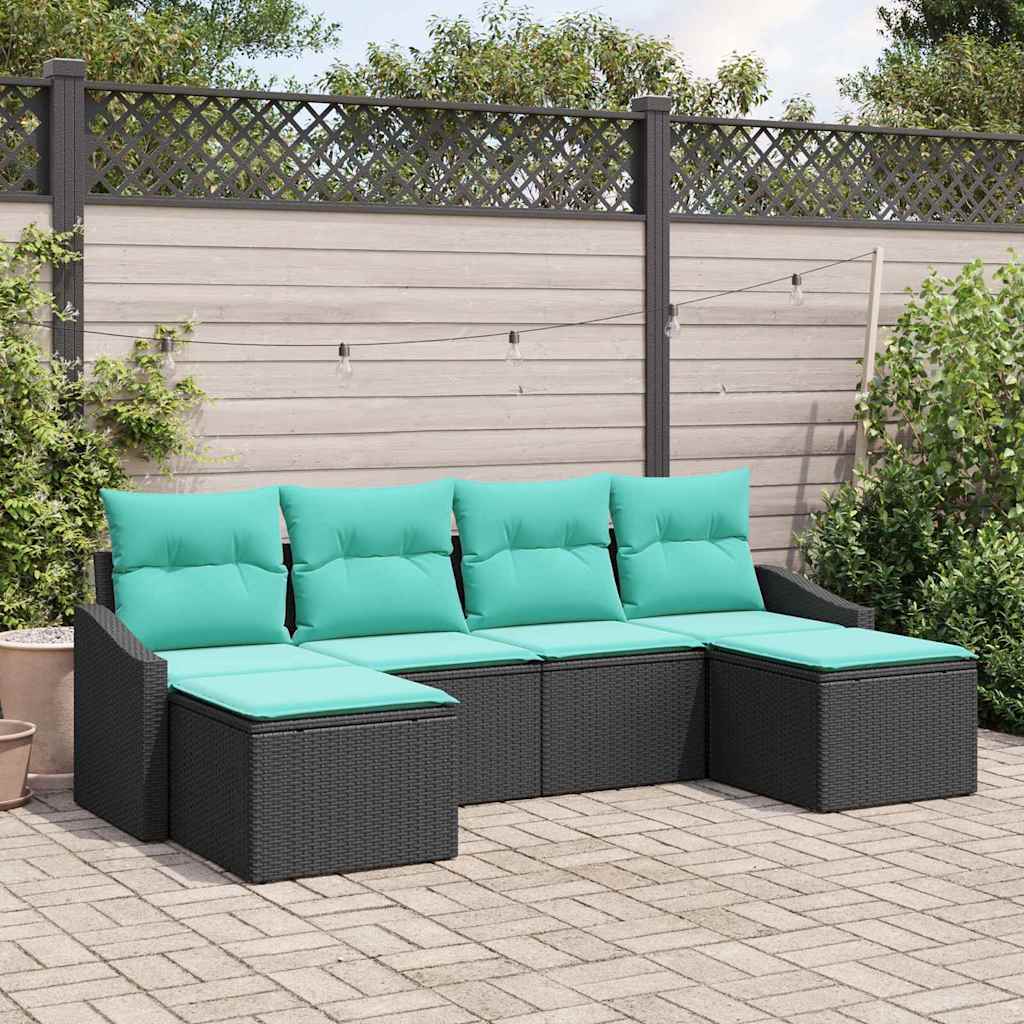 Sofa Sæt med pude 6 pcs Sort polyrattan