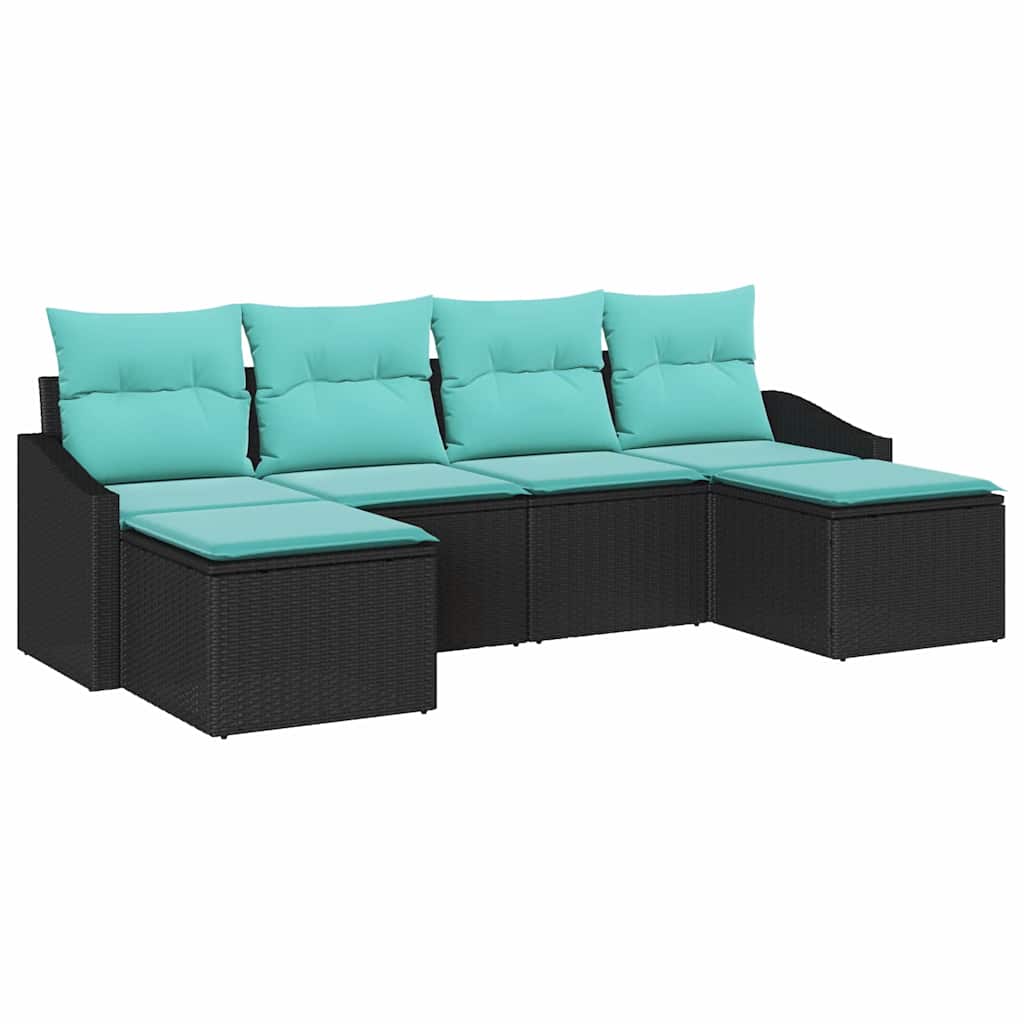 Sofa Sæt med pude 6 pcs Sort polyrattan