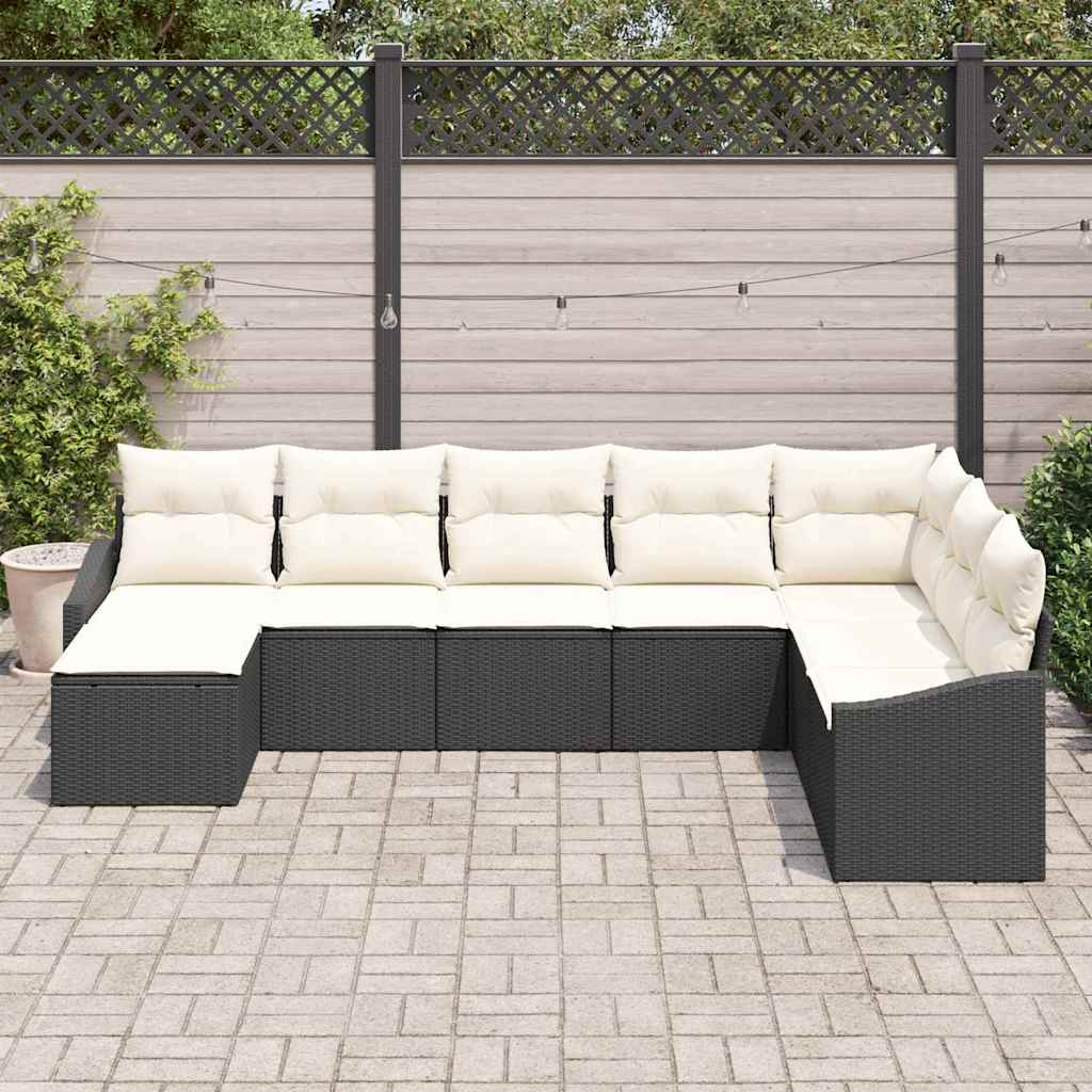 Sofa Sæt 8 stk. Sort polyrattan